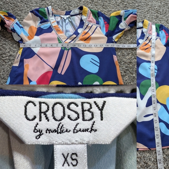 Crosby By Mollie Burch Jannie Colorful Abstract V Neck Tunic Top XS - Picture 8 of 8